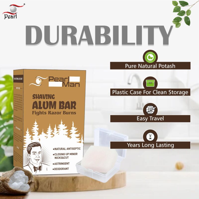 Pearl Shaving Alum Bar (Fitkari) with travel case - 100g 100% Pure Natural Phitkari Stone Bar for water purification, Skin Tightening, Underarm Deodrant| Gentle,Effective & Natural After Shave Lotion alternative| Chemical-Free Shaving Kit Aid, | Valentine - Image 4