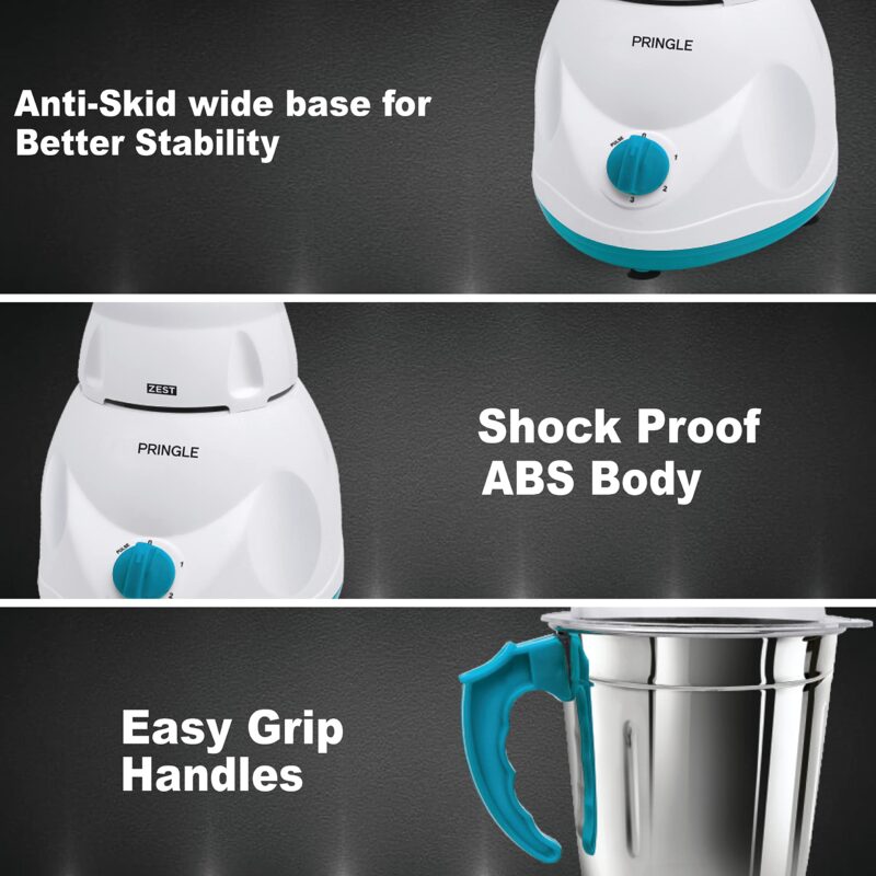 Pringle 550Watt Mixer Grinder with 2 Leak Proof Stainless Steel Jars| 30 Min Motor Rating| Robust Nylon Coupler | Overload Protection| ISI Certified| 2 Year Warranty - Image 9