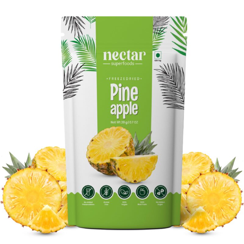 Nectar Superfoods Freeze Dried Pineapple | No Preservatives, No Added Sugar, Healthy Dried Fruit | 100% Natural, Vegan, Gluten Free Snack for Kids and Adults | 20 gram Pouch (PACK OF 1)