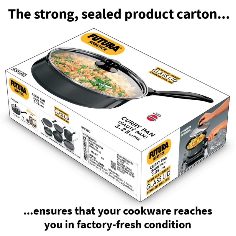 Hawkins Futura 3.25 Litre Curry Pan, Non Stick Saute Pan with Glass Lid, Deep Pan for Frying, Black (NCP325G) - Image 3