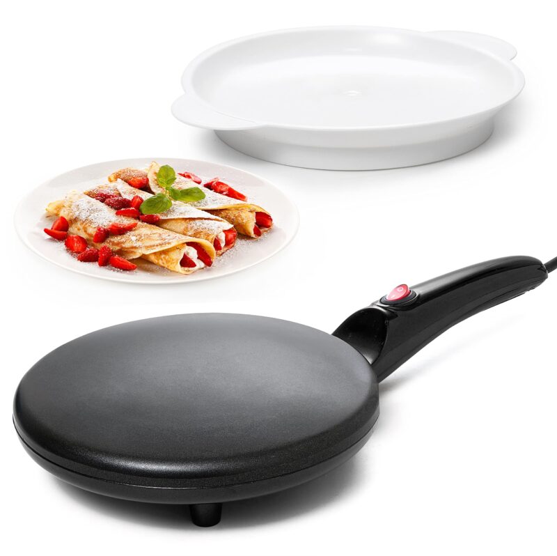 Moss & Stone 8" Electric Crepe MakerIPan StyleIHot Plate CooktopIOn/Off SwitchINonstick CoatingIAutomatic Temperature ControlIEasy To UseIPancakes,Blintz,Chapati,Tortillas,800 Watts,Black