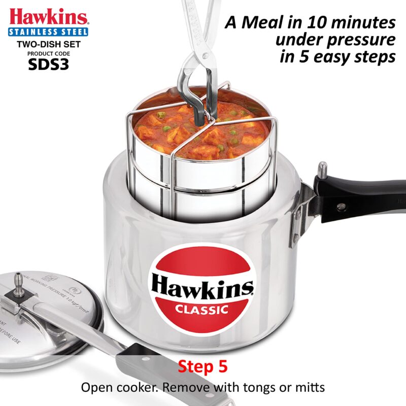 Hawkins Two-Dish Stainless Steel Set, Cooker Separator, Pressure Cooker Pots, Silver (SDS3), 1.275 liters - Image 6