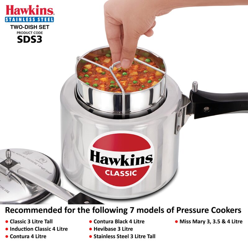 Hawkins Two-Dish Stainless Steel Set, Cooker Separator, Pressure Cooker Pots, Silver (SDS3), 1.275 liters - Image 12