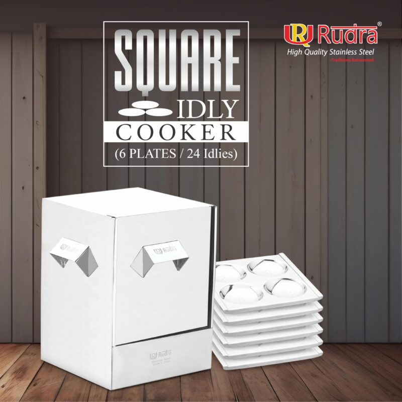 Rudra Stainless Steel Square idly cooker/maker - 6 plates for HOME/Hotel USE, Idli Steamer Set, Gas stove and Induction Stove Compatible Cookware| Made in India - Image 8