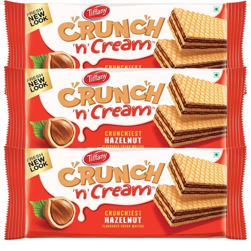 Tiffany Wafers Crunch N Cream Crunchiest Sandwich Hazelnut Flavored Cream Wafers (Pack of 3, 135 g),Great for Snacking and Sharing