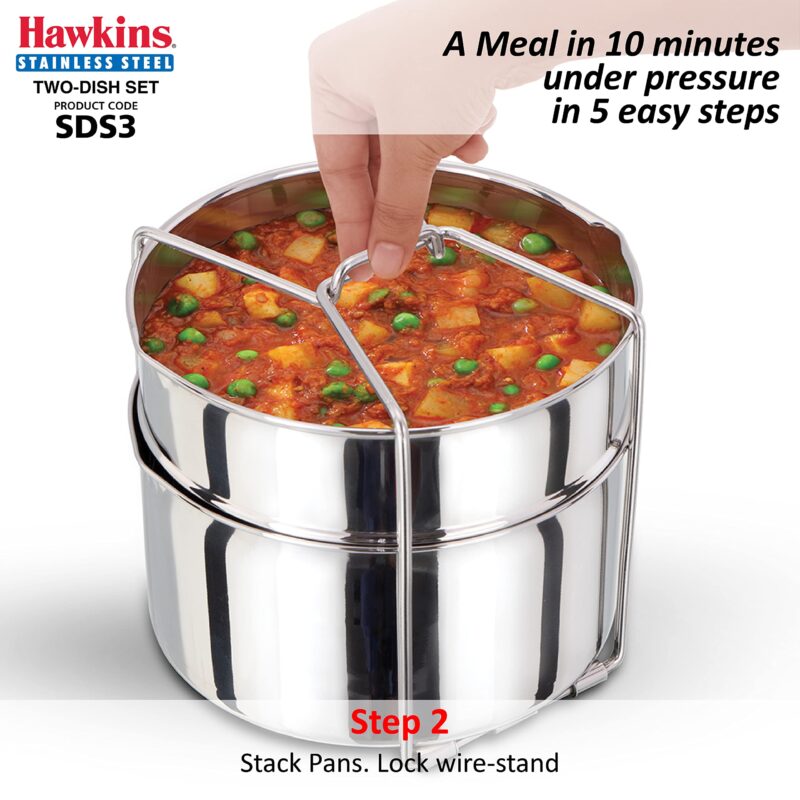 Hawkins Two-Dish Stainless Steel Set, Cooker Separator, Pressure Cooker Pots, Silver (SDS3), 1.275 liters - Image 8