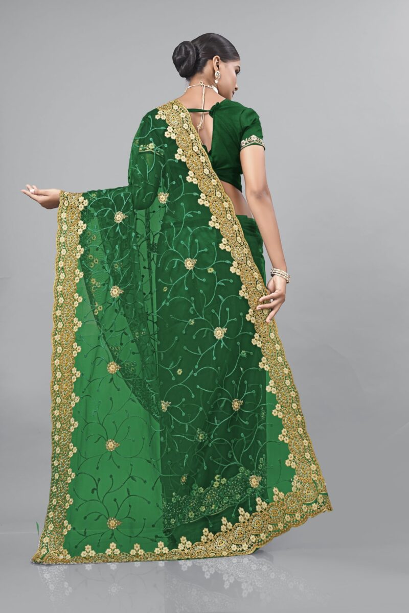 Radhe Radhey Women's New Georgette Embridered Sari With Unstitched Blouse Piece(Free Size)… (Green) - Image 4