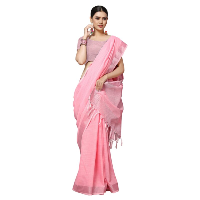 Rekha Maniyar Women's Jacquard Linen Saree With Unstitched Blouse Piece (SILVERLINEN_LIGHTPINK_NS) - Image 5