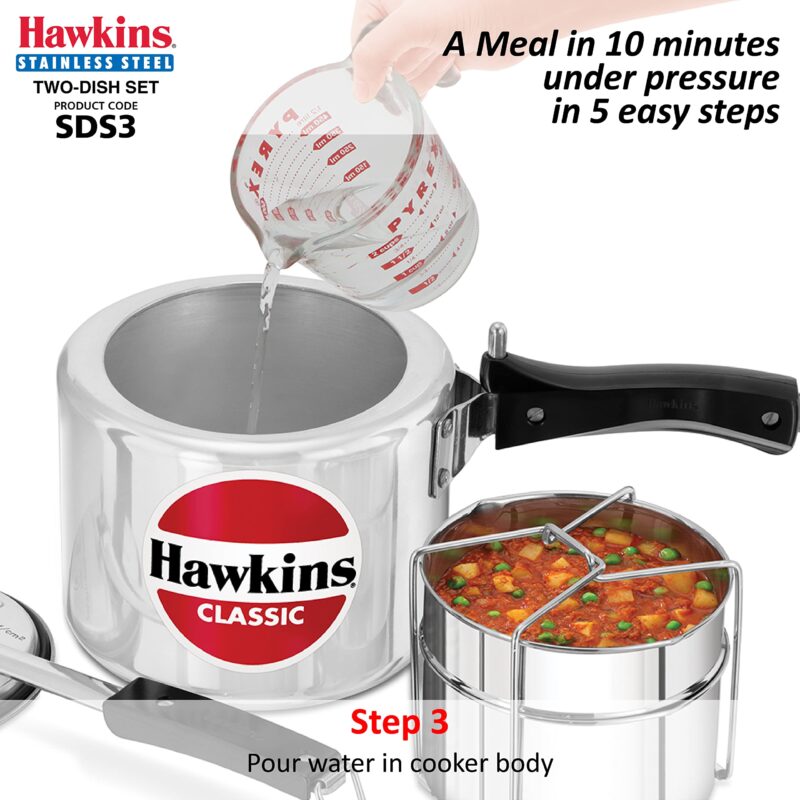 Hawkins Two-Dish Stainless Steel Set, Cooker Separator, Pressure Cooker Pots, Silver (SDS3), 1.275 liters - Image 9