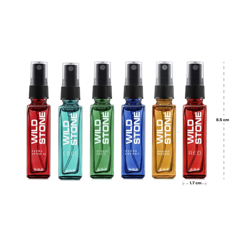 Wild Stone Fragrance Gift Set with Ultra Sensual, Forest Spice, Red, Hydra Energy, Edge and Night Rider Perfume for Men, Pack of 6 (8ml each) - Image 4