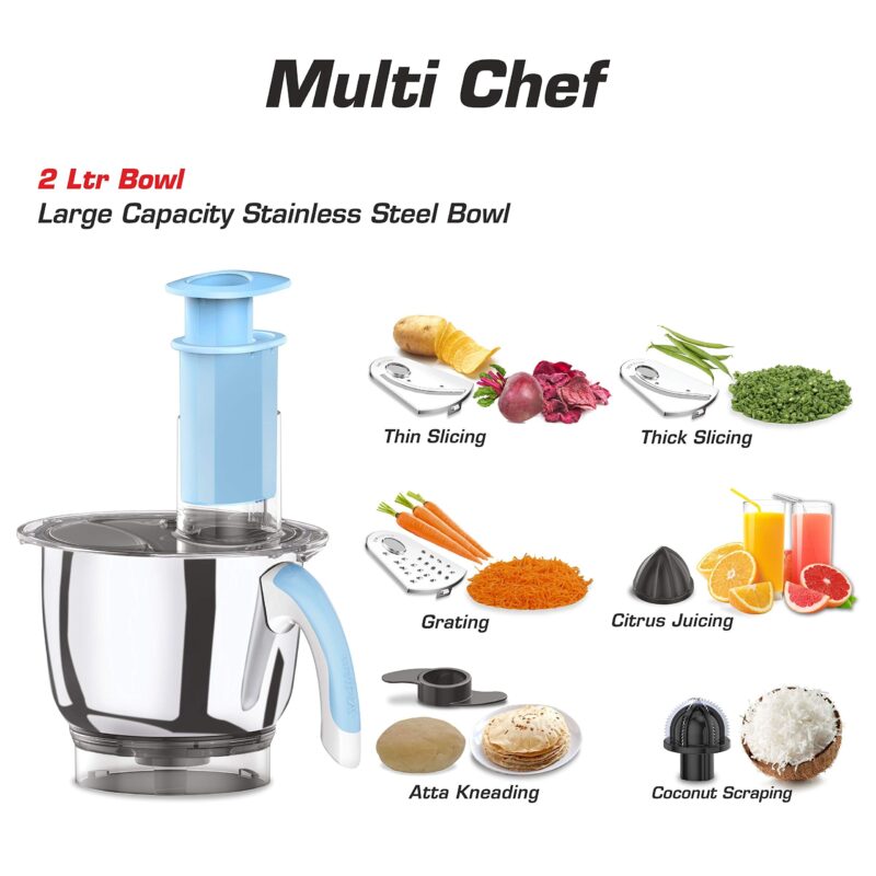 Vidiem IRIS ADC wet grinder ST 327 A (White & Blue) | Wet grinder 2 litre with 1 mult chef jar for slicing, atta kneading, citrus juicing, coconut scrapping & grating | 5 Years Warranty - Image 3
