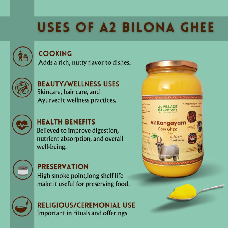 Village Company A2 Bilona Desi Cow Ghee | Bilona Method | Premium, Organic, Traditional | Grass Fed | Kangayam Desi Cow | Lab-Certified | Glass Jar 1L - Image 5