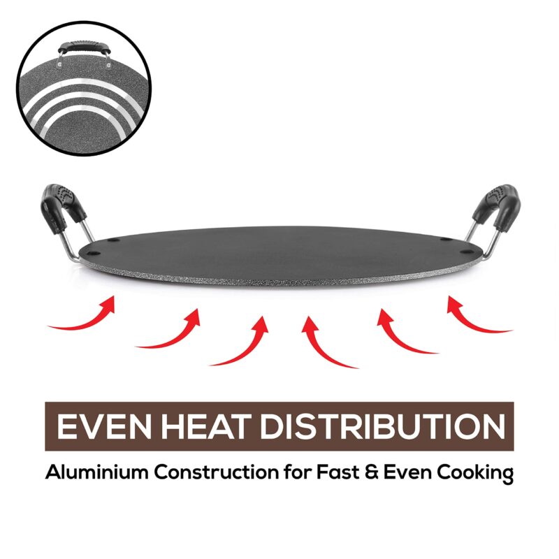 Cello Aluminium Non-Stick Patri Tawa Round, 30cm, Black and Grey | Induction base Flat Tawa | Dosa Tawa, Roti, Paratha, Chapati Tawa - Image 4