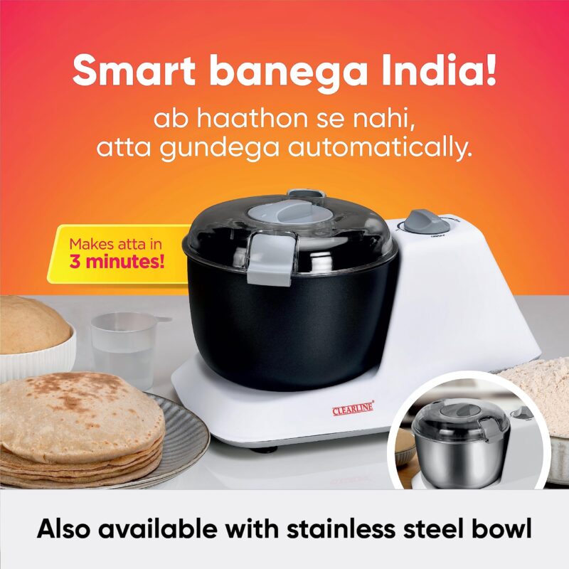 Clearline Automatic Electric Atta Kneader Dough Maker With Non Stick Bowl, Smart Atta Kneader Mixer and Dough Kneader Machine, Dough Mixer Machine 650 with Watts Power, White - Image 6