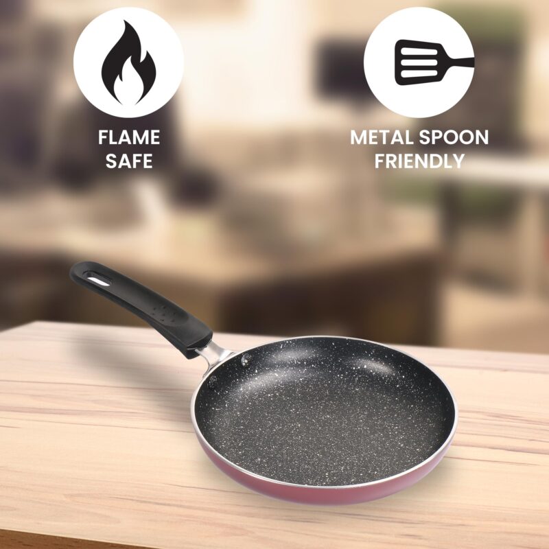 MILTON Pro cook Granito Non Induction Fry Pan, 14 cm, Burgundy, Flame Safe, Dishwasher Safe, Food Grade, Metal Spoon Friendly, Non - Stick, Bakelite Handle, 2 Years Warranty - Image 4