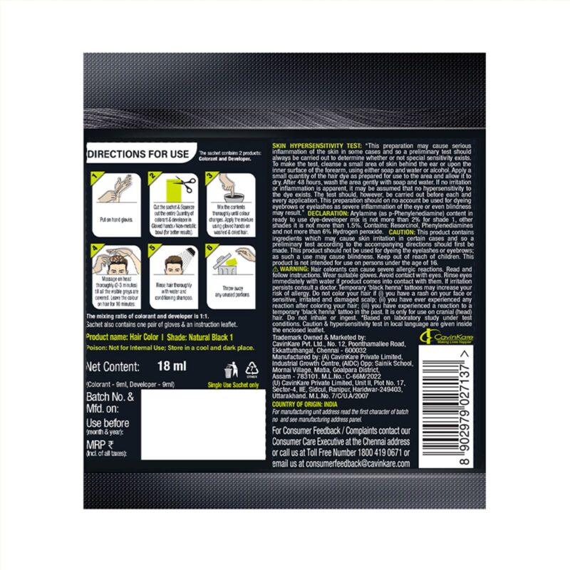 Indica Easy Do-It-Yourself 10 Minutes Hair Color Shampoo with 5 Herbal Extracts and 100% Ammonia Free, Long Lasting Formula, (12.5g + 12.5ml) - Natural Black Colour (Gloves Included) - Image 6