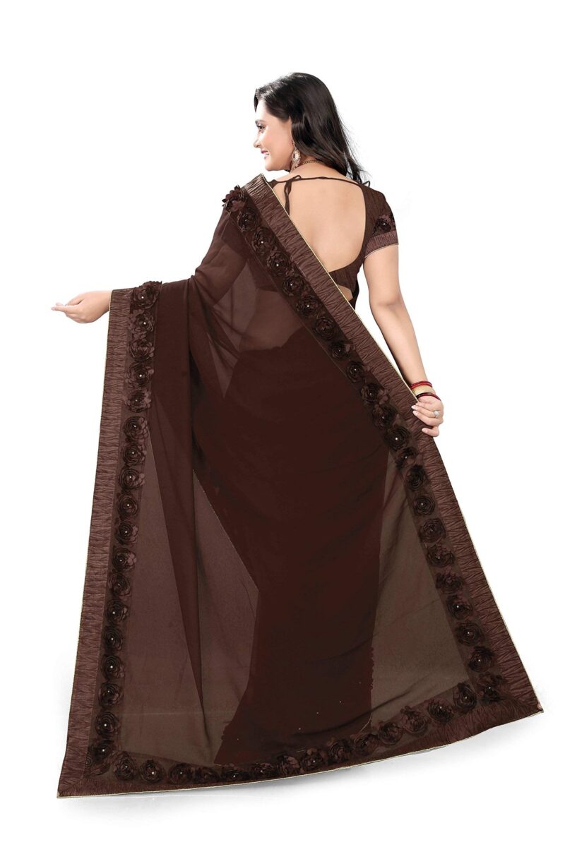 RIVA ENTERPRISE Georgette With Blouse Piece Saree (9C-9Lvv-T4Q8_Brown_Free Size, Womens) - Image 3