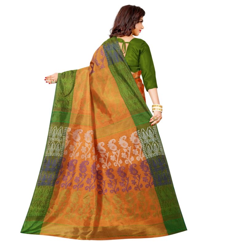 Mayabi Women's Pure Cotton Dhakai Jamdani Tant Saree with All Over Floral Work, Without Blouse Piece - Dusty Orange - Image 6