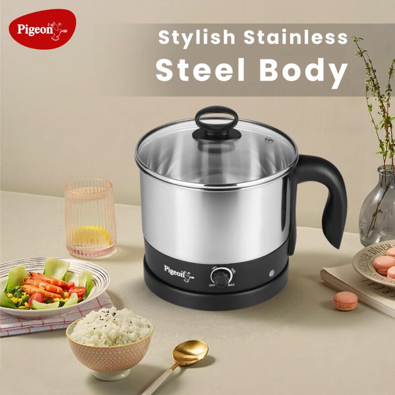 Pigeon by Stovekraft 1.5 Liters Multipurpose Kessel 3 in 1 Value Pack, Multi Cooker, Idli Stand with 3 Plates, Steamer With Stainless Steel Stand (Black & silver) - Image 5