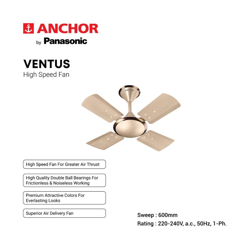 anchor by panasonic Ventus 600mm High Speed Ceiling Fan | 600mm (24 Inch) Ceiling Fan suitable for Kitchen, Veranda, Balcony, Small Room (Smoke Brown Briken, 14074SBB) - Image 3