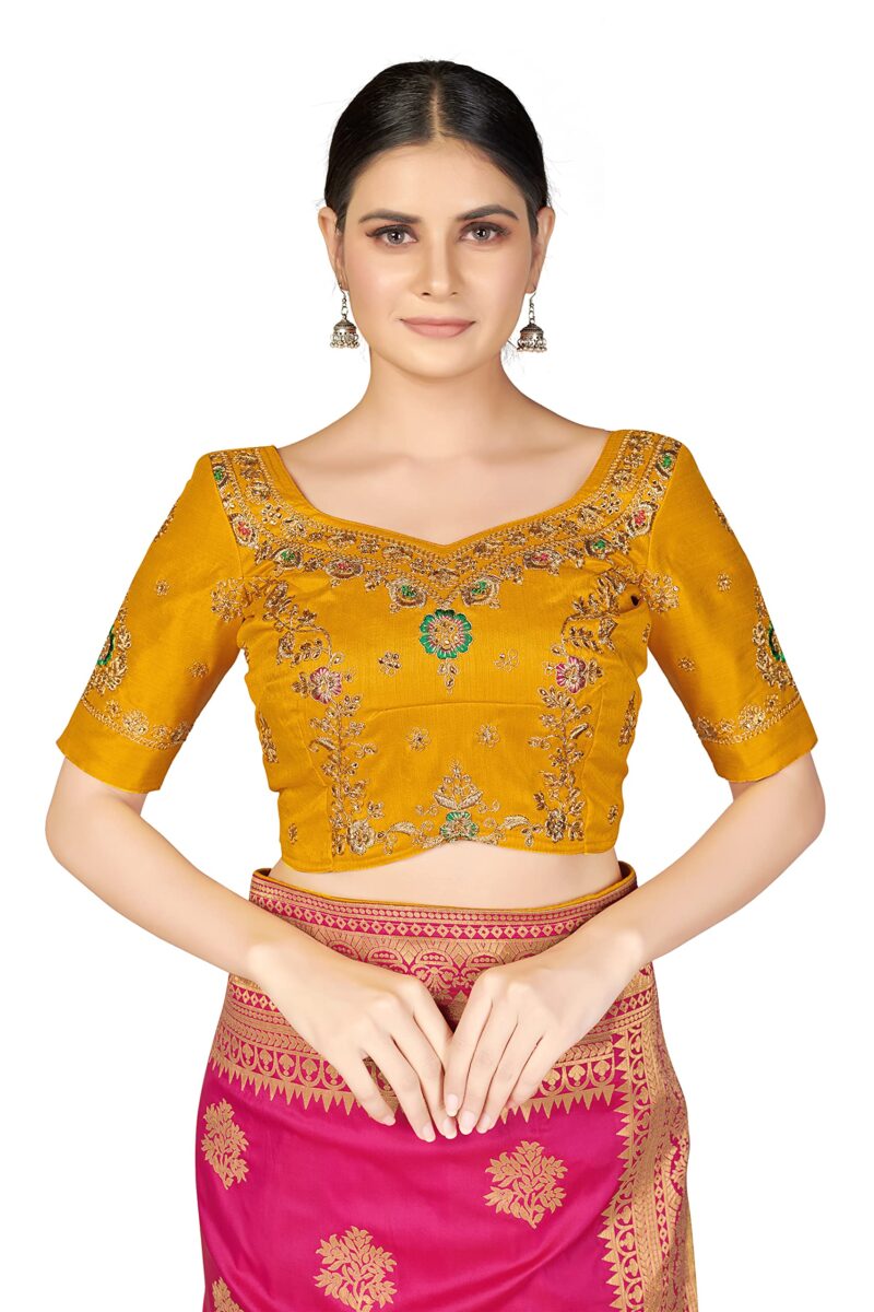 Monjolika Fashion Women's Woven Silk Saree With Blouse Piece (45560_Color_Rani Pink) - Image 4