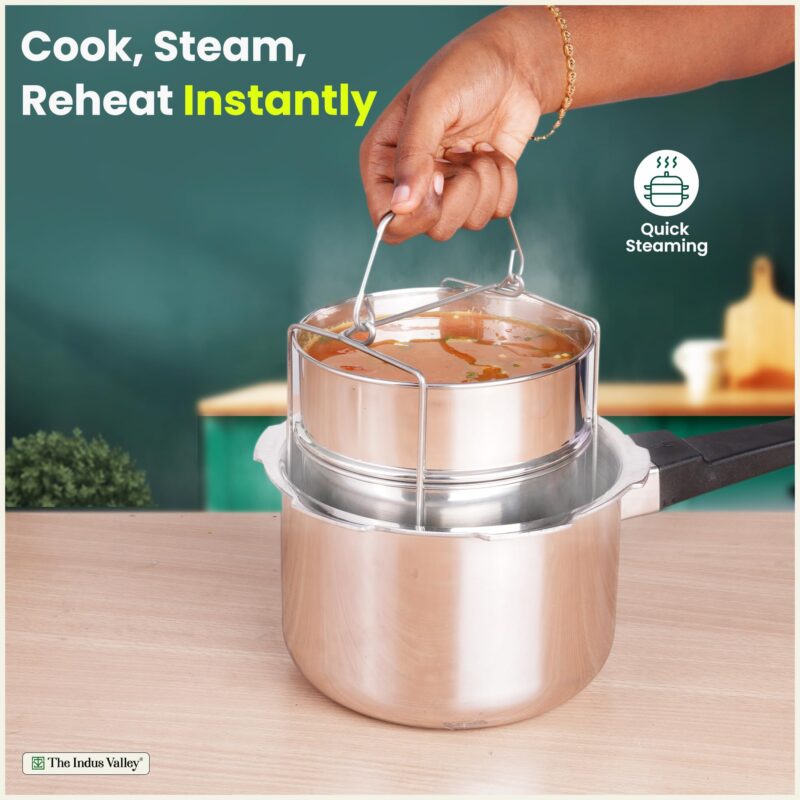 The Indus Valley Stainless Steel Separator Set for 3ltr Pressure Cooker | 5.5 inch, 1.9 ltr, 2-Tier | 100% Toxin Free, No Chemical coating - Image 4