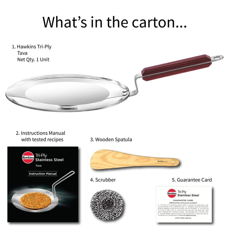 Hawkins 24 cm Tava, Triply Stainless Steel Tawa with Stainless Steel Handle, Induction Tawa, Silver (SSTV24) - Image 2
