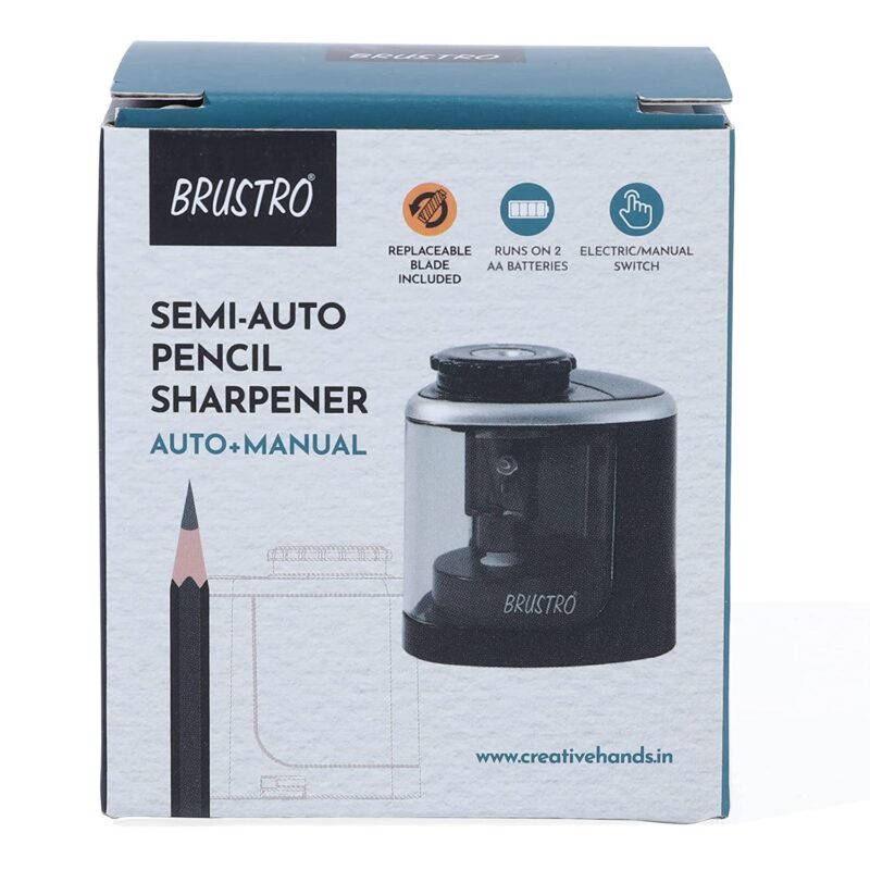 BRUSTRO Semi-Auto Pencil Sharpener | Battery Operated + Manual |Electric Sharpener, Fast Sharping, Automatic, Ideal for Students and Adults, Professional Artists, Auto feed for Home, Office,School use - Image 3