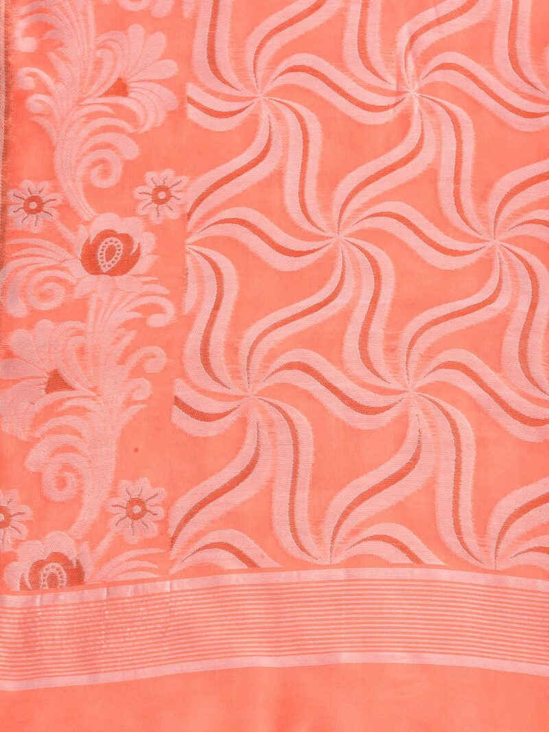 dB DESH BIDESH Women`s Resham Dhakai Jamdani Cotton Handloom Saree Playing Card Design Jamdani Saree (Orange White) - Image 3