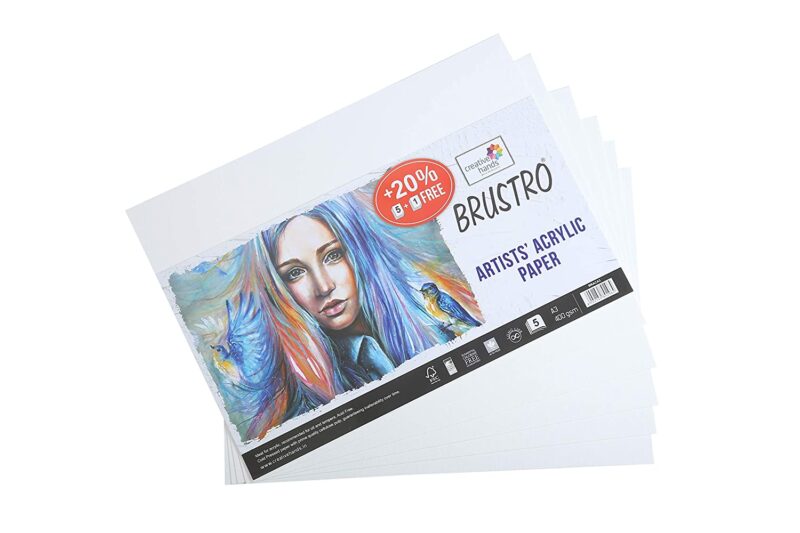 Brustro Artists' Acrylic Paper 400 GSM A3 (Pack of 5 + 1 Sheets) - Image 3