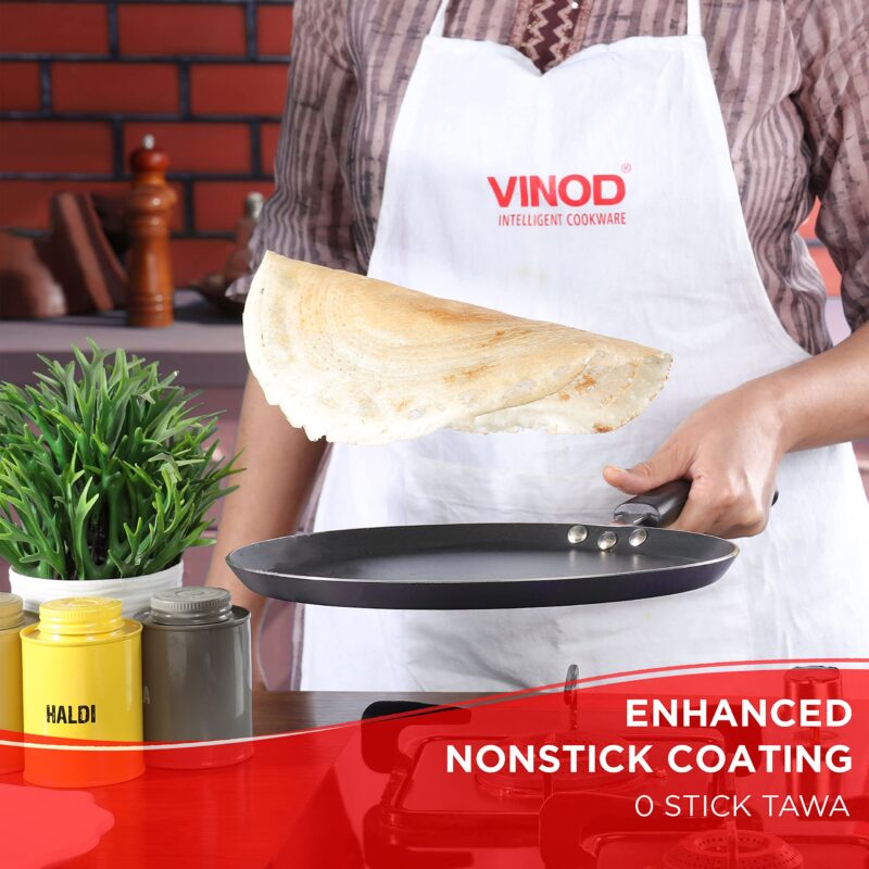 Vinod Zest Aluminium Non Stick Dosa tawa - 32 cm | Flat Bottom Tawa | 5 mm Extra Thick | 3 Layer Ceramic Coating | Metal Spoon Friendly | Gas Base - 2 Year Warranty - Image 6