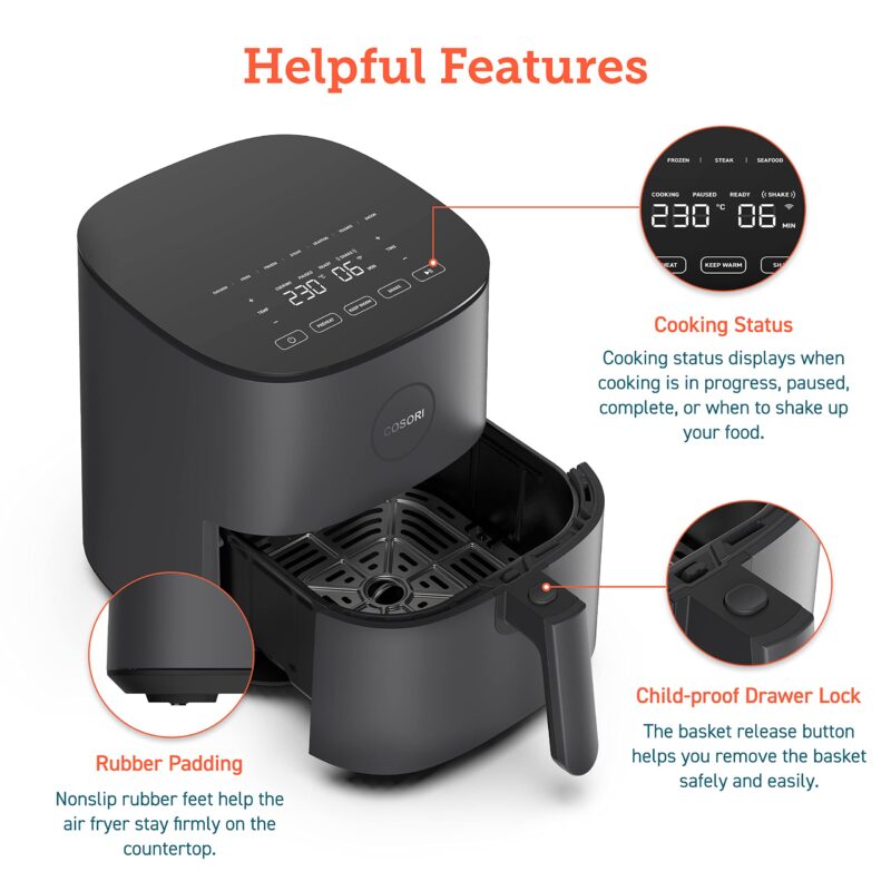 COSORI Air Fryer for home 4.7L, 9-in-1 Kitchen Oven Appliances, 30 Recipes Cookbook, Digital Tempered Glass Display, Max 230℃ Setting, Quiet, 4 Portions, 1500W, L501 Grey - Image 3