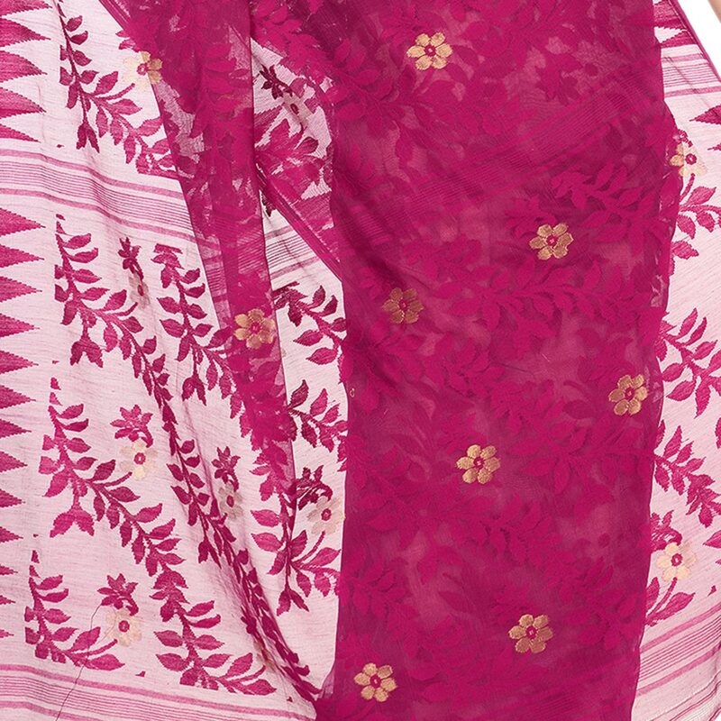 Db Desh Bidesh Women's Jamdani Cotton Saree Without Blouse Piece (Db220622Jamdanitant_Plum Jam White) - Image 3