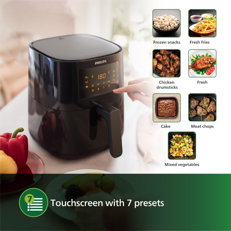PHILIPS Digital Air Fryer HD9252/90 with Touch Panel, uses up to 90% less fat, 7 Pre-set Menu, 1400W, 4.1 Liter, with Rapid Air Technology (Black), Large - Image 7