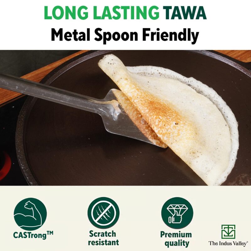 The Indus Valley Super Smooth Cast Iron Tawa for Dosa/Chapathi | 25.4cm/10 inch, 1.8kg | Induction Friendly | Naturally Nonstick, Pre-Seasoned Tawa, 100% Pure & Toxin-Free, No Chemical Coating - Image 5