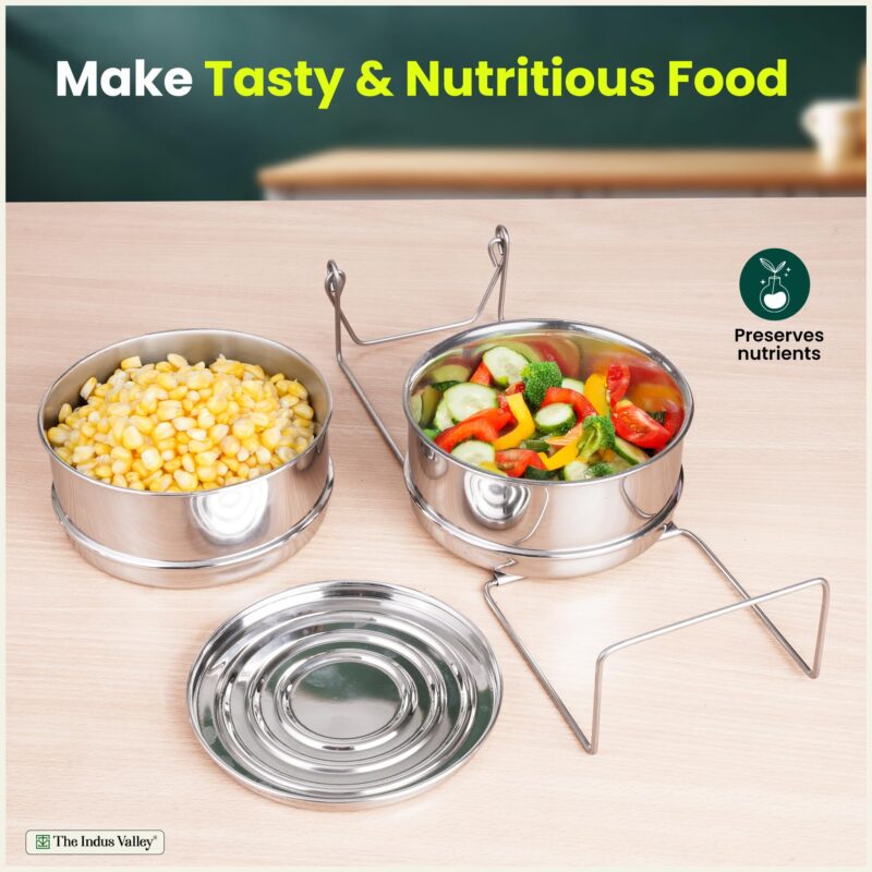 The Indus Valley Stainless Steel Separator Set for 3ltr Pressure Cooker | 5.5 inch, 1.9 ltr, 2-Tier | 100% Toxin Free, No Chemical coating - Image 2