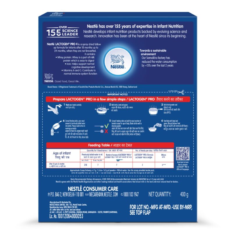 Lactogen Nestle Pro 4, Follow-Up Formula With Iron, Whey Protein And Vitamins Powder, Infant, After 18 Months Up To 24 Months, Bag-In-Box Pack, 400G - Image 8