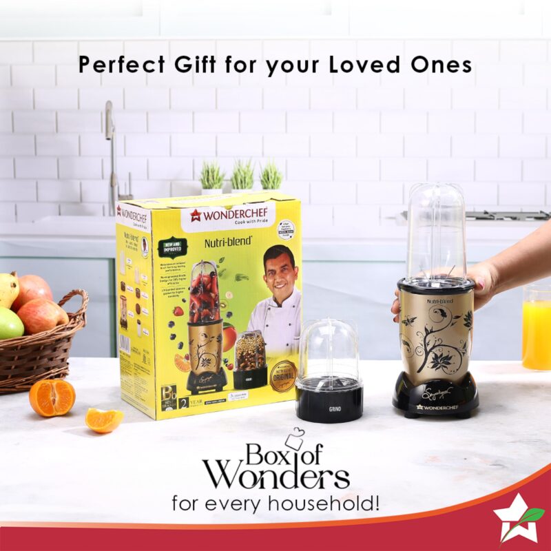 Wonderchef Nutri-blend Mixer, Grinder & Blender|500W 22000 RPM 100% Full Copper Motor|Stainless Steel Blades|2 Unbreakable Jars|2 Years Warranty|Recipe book by Chef Sanjeev Kapoor|Champagne - Image 2