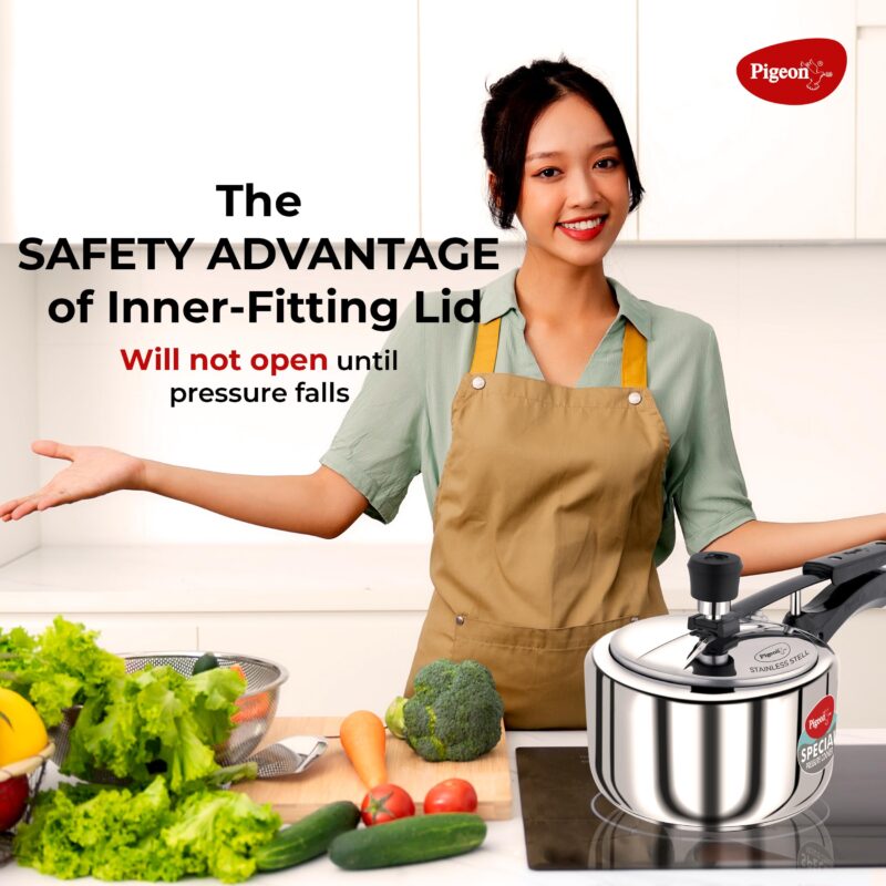 Pigeon by Stovekraft 2 Litre Special Stainless Steel Inner Lid Induction Base Pressure Cooker (Silver) BIS Certified - Image 5