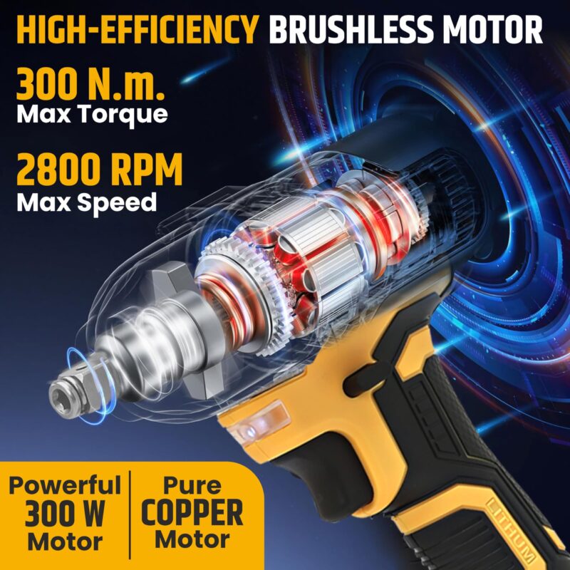 Tomahawk® T8582-2 Brushless Cordless 21V Batteries- 1/2 Inch Drive-3300Ipm- 2300Rpm-300Nm Torque- Led Lights, Fixed Square - Image 8