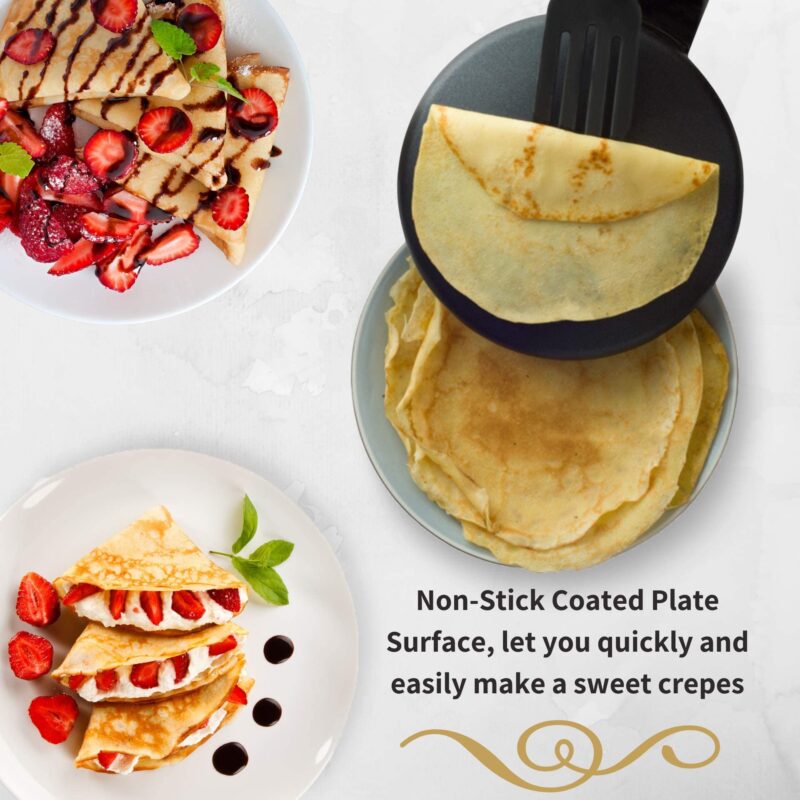 Moss & Stone 8" Electric Crepe MakerIPan StyleIHot Plate CooktopIOn/Off SwitchINonstick CoatingIAutomatic Temperature ControlIEasy To UseIPancakes,Blintz,Chapati,Tortillas,800 Watts,Black - Image 3
