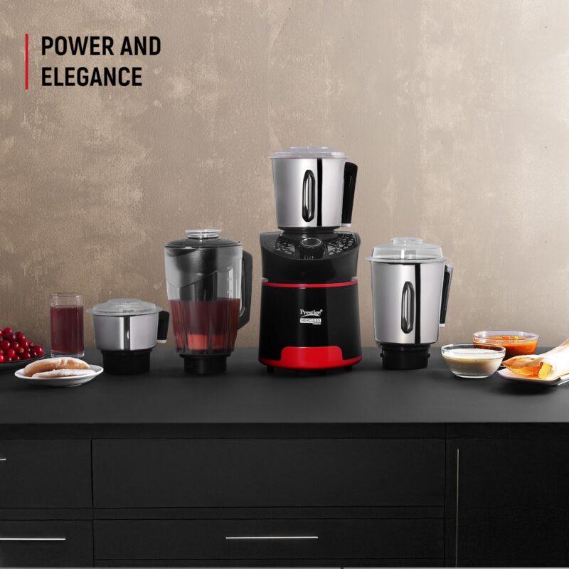 Prestige Hercules 1000W Mixer Grinder with 3 Stainless Steel jars & 1 Juicer jar|Flow-Breaker Design|Sturdy Handles|4 Super Efficient Blades|Black & Red - Image 7