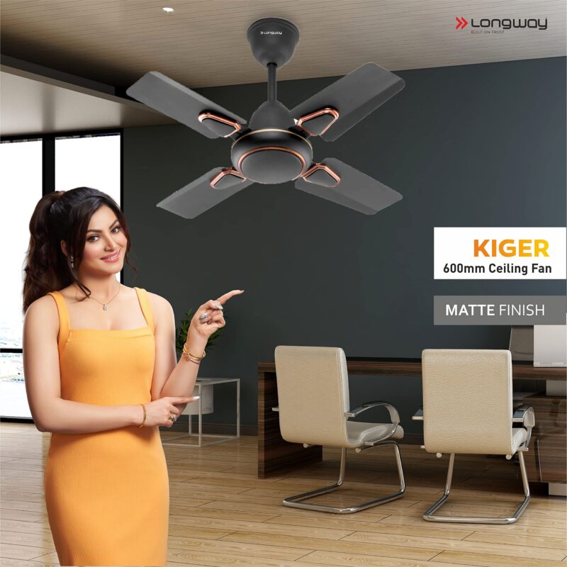 LONGWAY Kiger P1 600 mm/24 inch Ultra High Speed 4 Blade Anti-Dust Decorative Star Rated Ceiling Fan (Smoked Brown, Pack of 1) - Image 8
