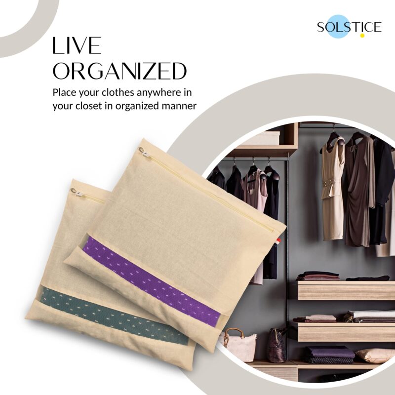 SOLSTICE Cotton Saree Bags/Covers For Storage Set Of - 12 Big Size Single (16 X 14 Inches) With Zip Closure For Clothes Bags And Wardrobe Organizer With Transparent Mesh Window, Beige - Image 2