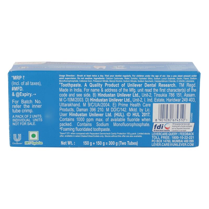 Pepsodent Germi Check Toothpaste for Prevents Cavities, Freshens Breath, White Teeth, Removes Plaque (150g ) - Pack of 2 - Image 4