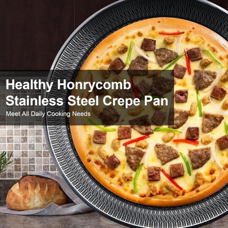 HaRvic Nonstick Crepe Pan Stainless Steel Crepe Pan, Honeycomb Coating Flat Skillet Tawa Dosa Tortilla Omelet Griddle Pan, Induction Compatible (28CM) - Image 3