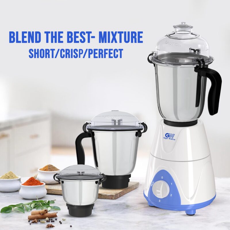 GIGAWATTS 1000W All-in-One Mixer Grinder Blender Heavy Duty Industrial Grade Electric Mixy, Three Stainless Steel Clip Jars with 3 Speed Control 21000 RPM (1 Year Warranty) - Image 2