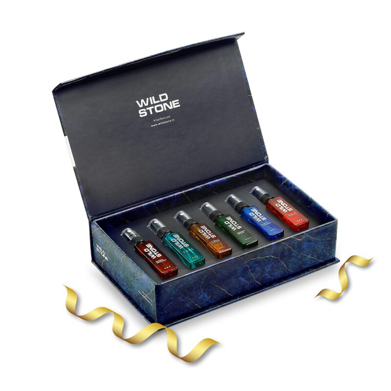 Wild Stone Fragrance Gift Set with Ultra Sensual, Forest Spice, Red, Hydra Energy, Edge and Night Rider Perfume for Men, Pack of 6 (8ml each)