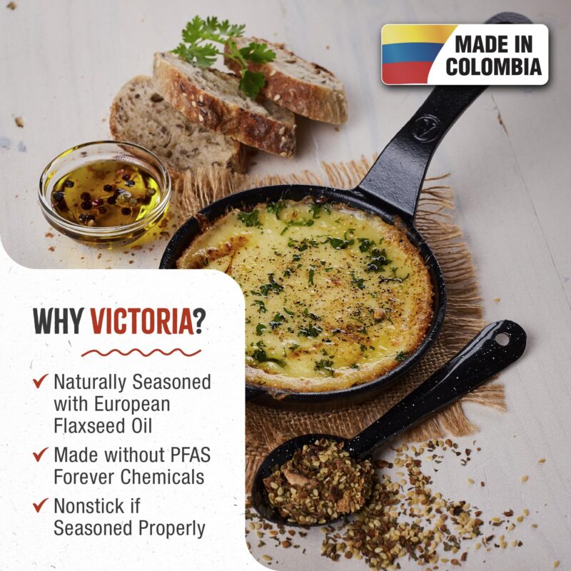 Victoria Mini Skillet Cast Iron Small Frying Pan Seasoned with 100% Kosher Certified Non-GMO Flaxseed Oil, 4.7", Black - Image 6