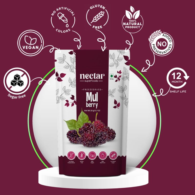 Nectar Superfoods Freeze Dried Mulberry | No Preservatives, No Added Sugar, Healthy Dried Fruit | 100% Natural, Vegan, Gluten Free Snack for Kids and Adults | 20 gram Pouch (Pack of 1) - Image 4